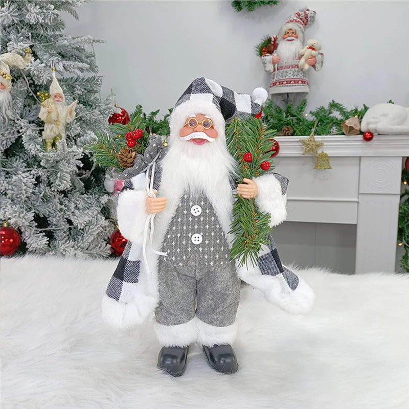 Weihnachtsfigur MerryClaus | Sitzender & Stehender Weihnachtsmann | 30 cm Dekofigur | Für Tisch, Kamin & Baumdekoration