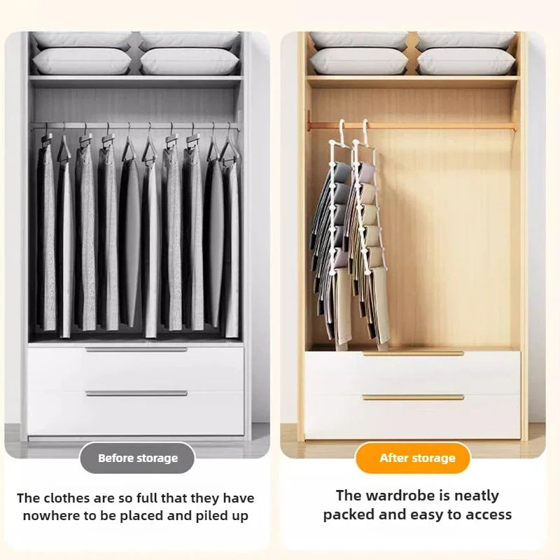 SteelSpace Hosenbügel Edelstahl | 5/7 Ebenen | Faltbar & Platzsparend | Kleiderschrank-Organizer