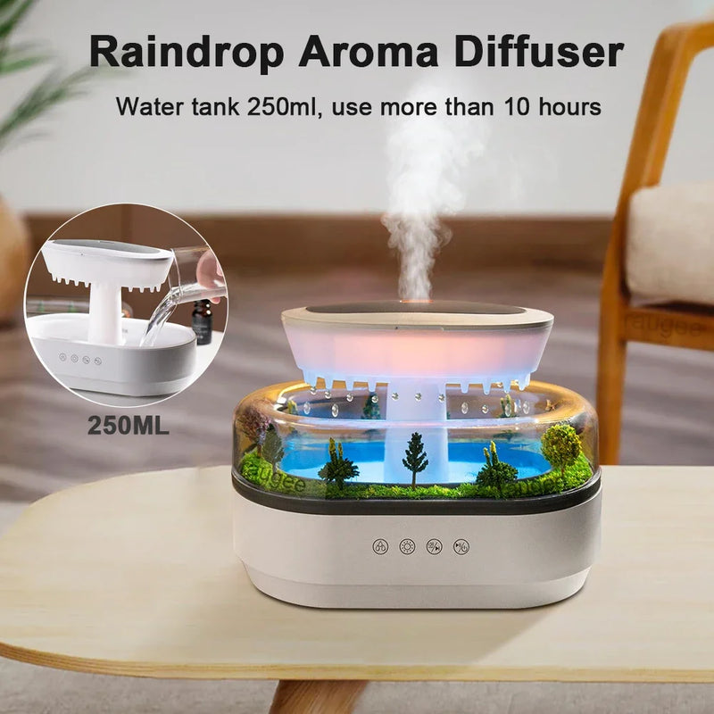 Aroma-Luftbefeuchter RainGlow | 250 ml | Mit Farblicht, Weißem Rauschen & Musik | Ätherisches Öl Diffusor | EU-Stecker