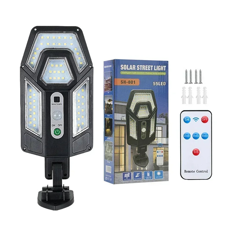 Solarex ProMotion 55 Solar-Wandleuchte mit Bewegungsmelder | 55 LEDs | IP65 Wasserdicht | Mit Fernbedienung & 3 Modi | 320° Abstrahlwinkel