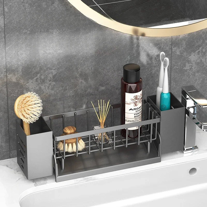 Ordinaqua Spülbecken Organizer Regal | Selbstentwässernd | Halter für Schwamm, Seife & Lappen | Ausziehbar & Hygienisch | ABS-Kunststoff