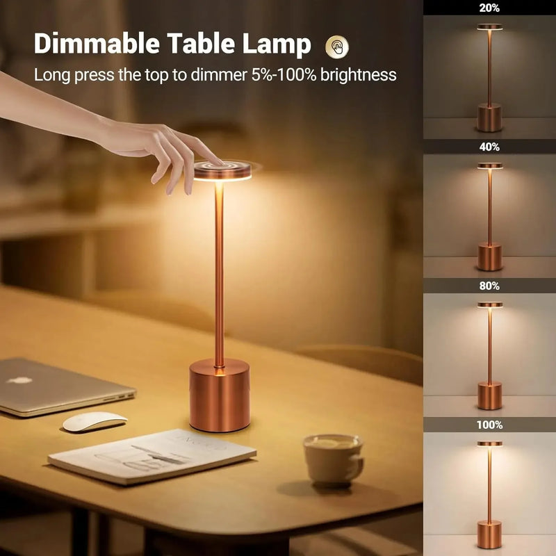 LUMORA LED-Tischlampe | Dimmbar & Kabellos | Wiederaufladbar | Aluminium