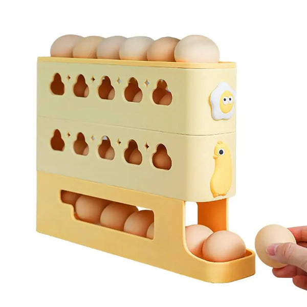 EggRoller Eierhalter für Kühlschrank | 3-stöckiger Roll-Organizer | Platzsparend & stoßsicher | Für bis zu 24 Eier | 33,3 × 7,1 × 23,5 cm