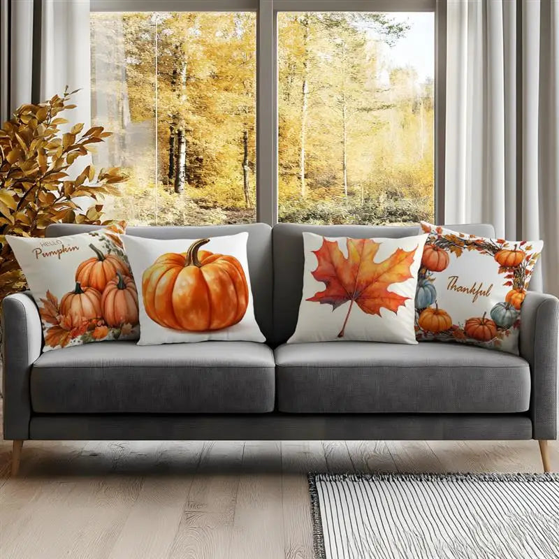 Kissenhülle CosyGratitude | Herbstliches Dankbarkeits-Motiv | Peach Skin Velvet | 45×45 cm