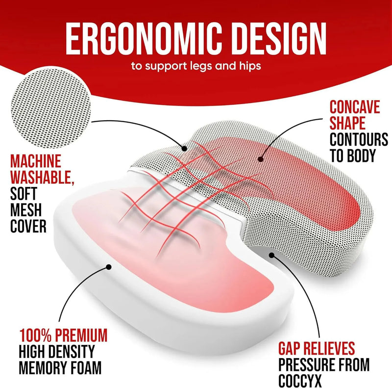 Ergonomisches Sitzkissen | Memory Foam | Abnehmbarer Bezug | Für Büro, Studium & Zuhause