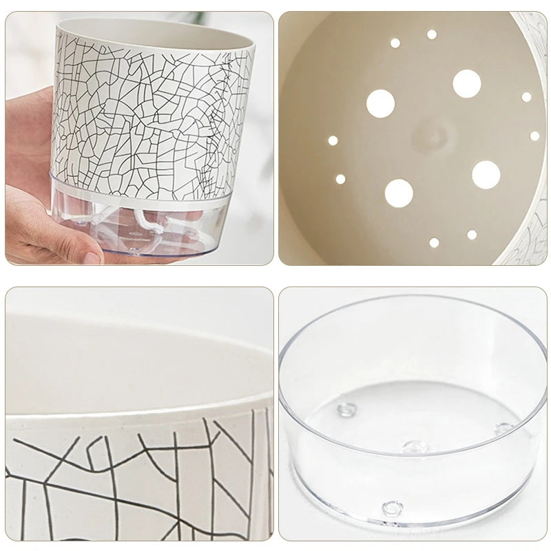 FLORANO Blumentopf | Kunststoff mit Wasserspeicher | Abnehmbar | Design Ice-Crack & Zebra