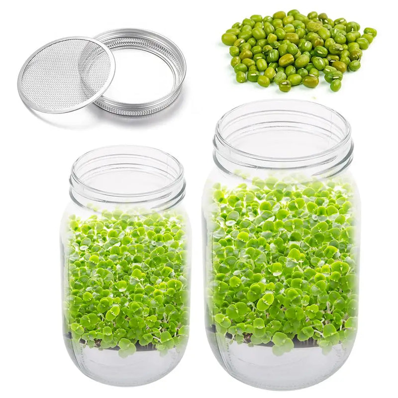 VitaKeim Keimglas Set | Edelstahl-Siebdeckel | Für frische Sprossen zuhause | 16oz & 32oz