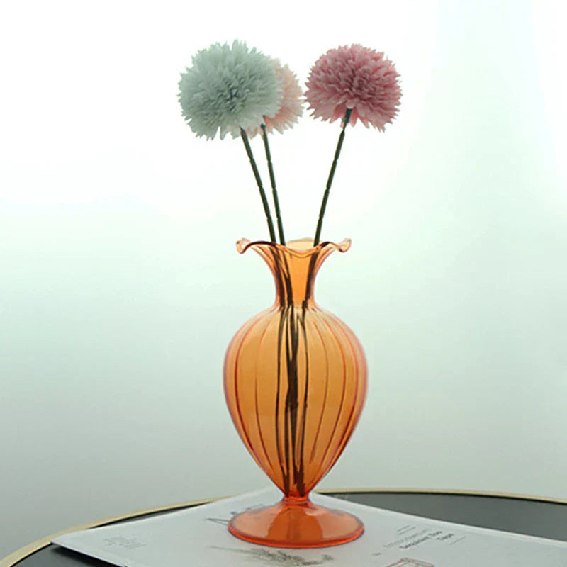 VetroCharm Glasvase | Vintage-Design | Wellenstruktur | 9,5 × 19 cm