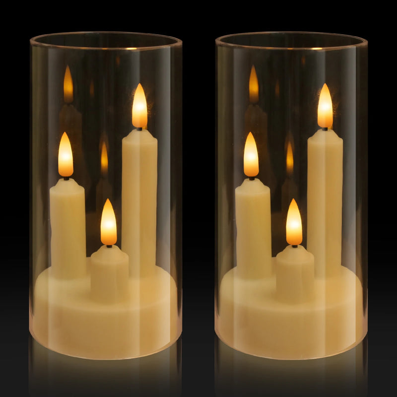 LumoAura LED Kerze mit 3 Dochten | Flackernde Flammenoptik im Glas | Batteriebetriebene, Flammenlose Kerze | Sicher & Realistisch | Warmweißes Licht