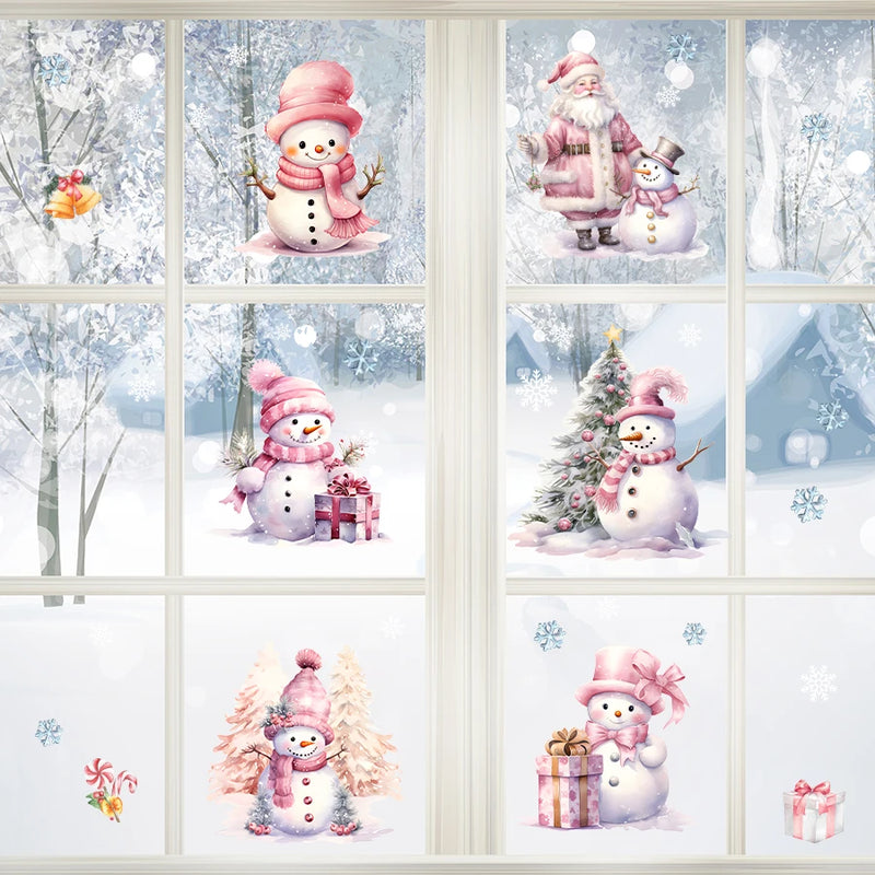 SnowyCharm Weihnachts Wandsticker | Rosa Schneemann Design | Abnehmbare PVC Fenster- & Wanddeko | Kinderzimmer & Weihnachtsdekoration