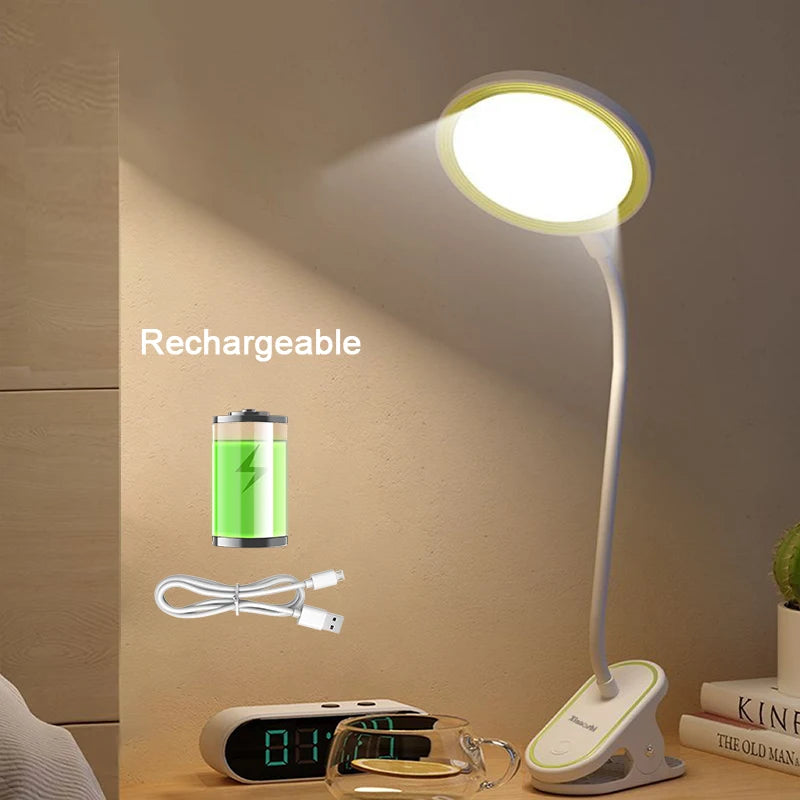 ClipLuma LED-Tischlampe | USB-Wiederaufladbar | 3 Helligkeitsstufen | Augenschonend | Mit Cliphalterung