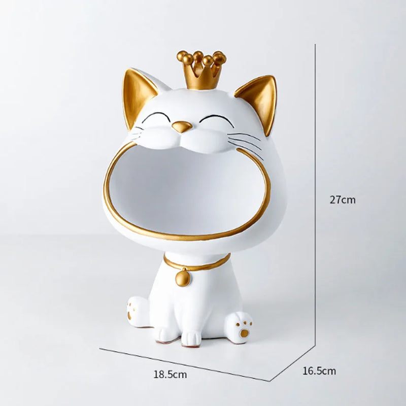 Dekofigur Nekomo CatCatch | Moderne Lucky-Cat Figur mit Aufbewahrungsschale | 18,5×16,5×27 cm | Wohnaccessoire & Geschenkidee
