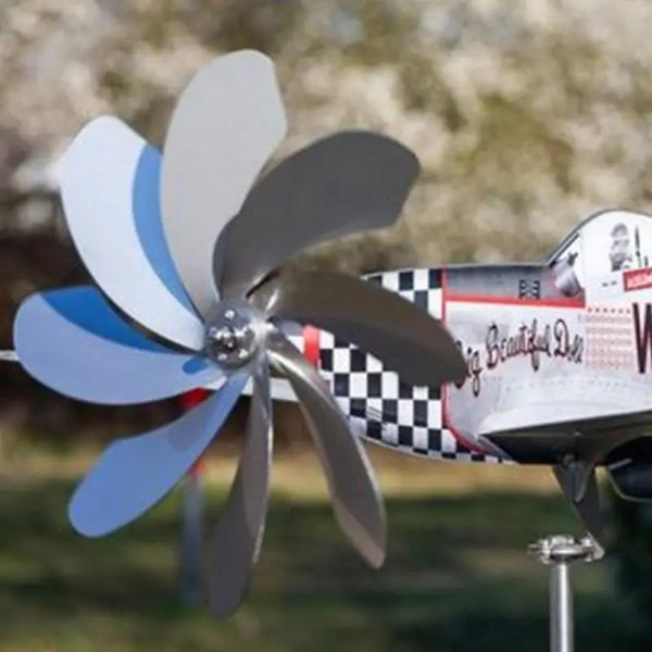 Windspiel AeroTwist | Flugzeug-Gartenwindrad aus Edelstahl | Wetterfest & drehend im Wind | Für Garten, Terrasse & Balkon