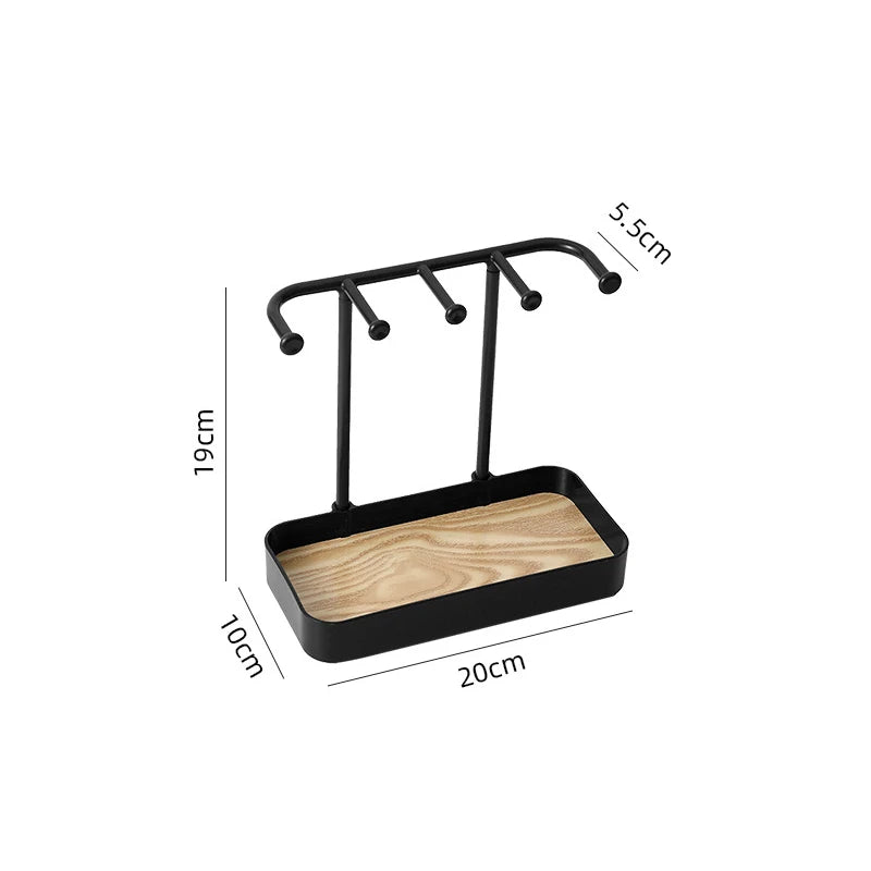 Eleganzia | Schmuck-Organizer mit Holzablage | Schmuckständer für Ohrringe, Armbänder, Halsketten & Ringe | 23 × 10,2 × 21,1 cm