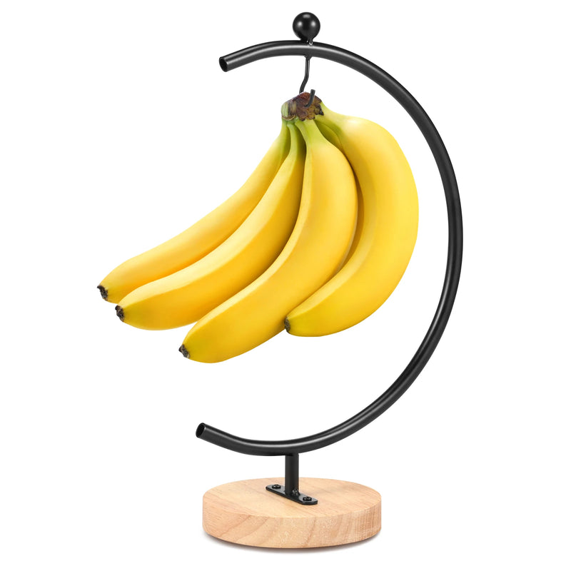 LunaFrucht Bananenhalter Mondform | Metall & Holz | Rostfrei & Stabil | 33×11,5 cm | Schwarz/Weiß