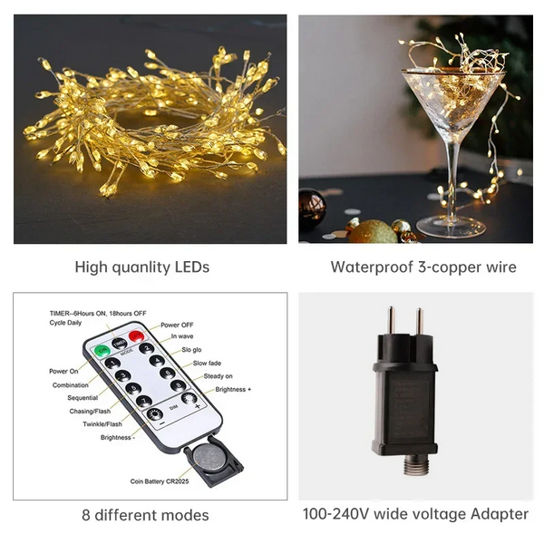 Cluster LED-Lichterkette Lumistra | Warmweiß & Kaltweiß | 36 m Silberdraht | Wasserdicht IP44 | Für Weihnachten, Hochzeit & Party