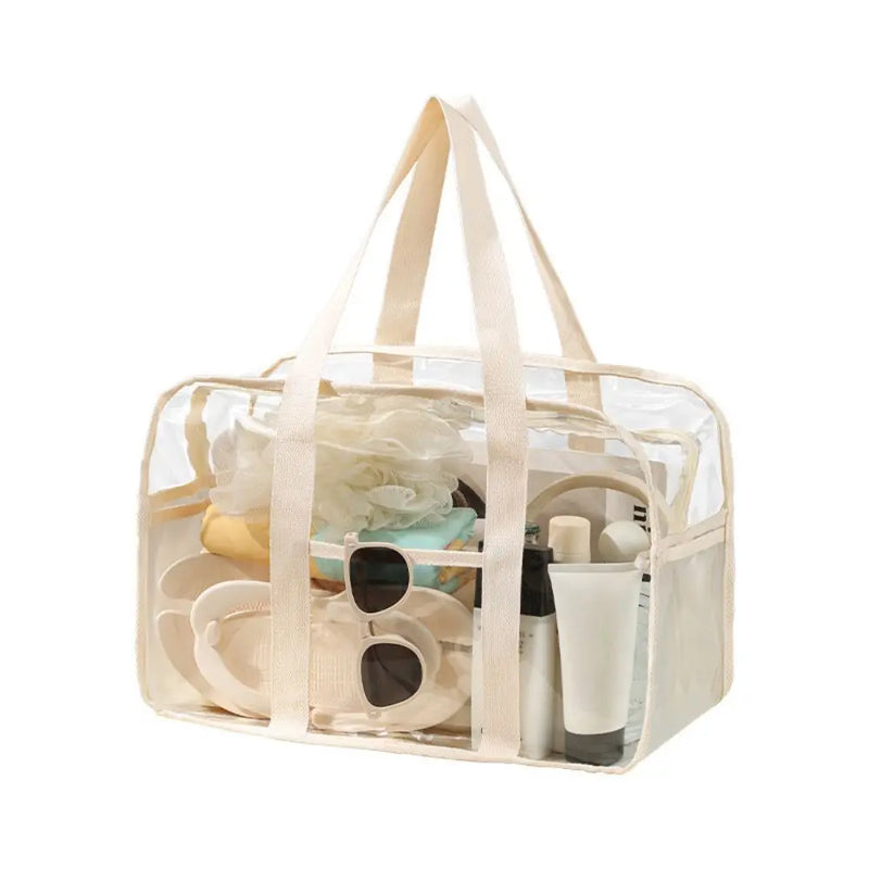 ClearVoyage Transparente Strandtasche aus PVC | Faltbar & Wasserdicht | Mit Reißverschluss & Schultergurt | Für Schwimmbad, Strand & Camping