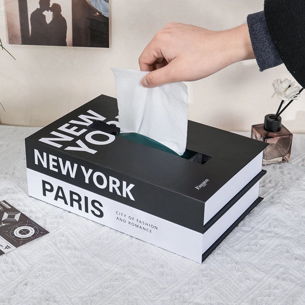 PapierLuxe Taschentuchbox | Buch-Design | Stilvoller Aufbewahrungs- & Deko-Organizer | 26,5×17×9,5 cm