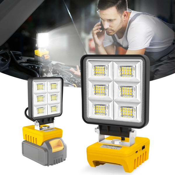 PowerLuma 48 LED Arbeitsleuchte | 48W Akku-Baustrahler | 5200 Lumen | USB-C Ladeanschluss | Für DeWalt-Akkus (ohne Akku)
