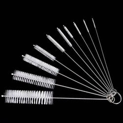 Brushilo Reinigungsbürsten Set 10-teilig | Edelstahl mit Nylonborsten | Für Trinkhalme, Flaschen, Röhrchen & Laborzubehör