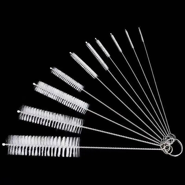 Brushilo Reinigungsbürsten Set 10-teilig | Edelstahl mit Nylonborsten | Für Trinkhalme, Flaschen, Röhrchen & Laborzubehör