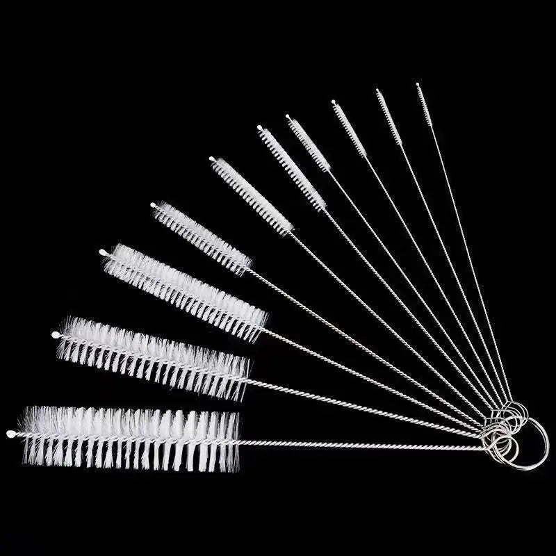 Brushilo Reinigungsbürsten Set 10-teilig | Edelstahl mit Nylonborsten | Für Trinkhalme, Flaschen, Röhrchen & Laborzubehör