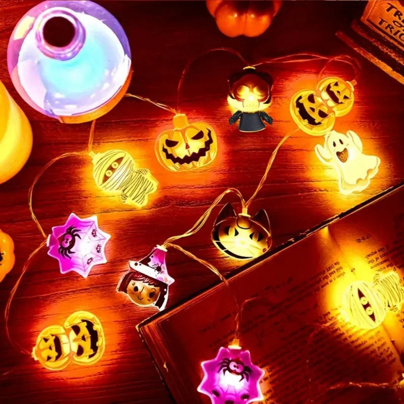 SpookyGlow Halloween Lichterkette | Kürbis, Mumie & Geist | 10/20 LED | Batteriebetrieben | 1,5 m / 3 m