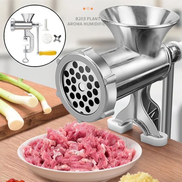 Handkurbel-Fleischwolf MeatMaster ProManuell | Edelstahl mit Tischklemme | Für Fleisch, Gemüse & Wurstfüllung | 20×15 cm