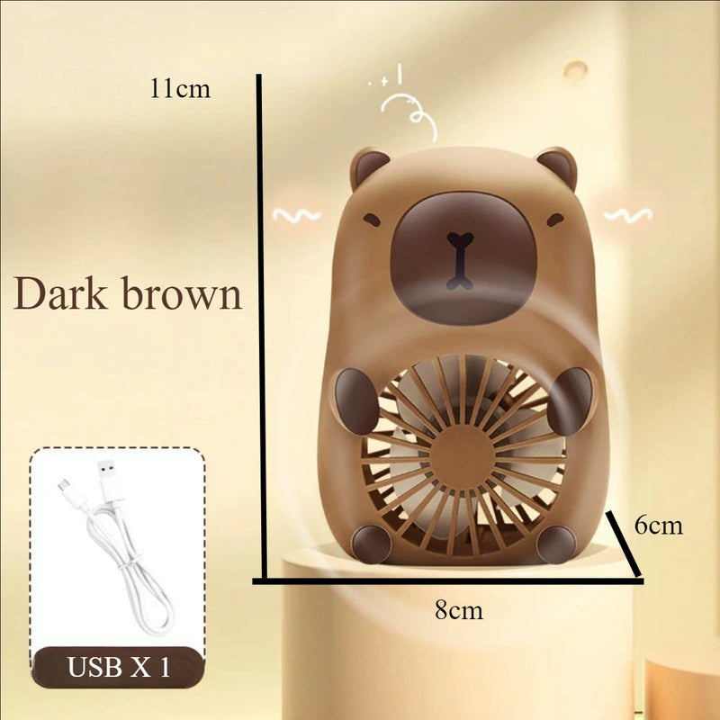 BrisePals MiniCool Mini Tischventilator Hund & Capybara | 3-Stufen Wind | USB-Ladung | Leise & Handlich