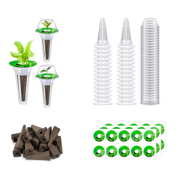 HydroLeaf Hydroponik Starter-Set 120-teilig | Mit Körbchen, Schwämmen & Abdeckungen | Für Indoor-Garten & Aufzucht