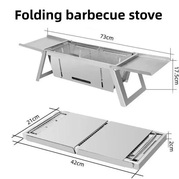 SteelFlame BBQ Faltbarer Holzkohlegrill aus Edelstahl | Kompakt & stabil | Für Spieße & BBQ