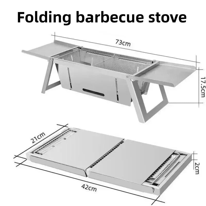 SteelFlame BBQ Faltbarer Holzkohlegrill aus Edelstahl | Kompakt & stabil | Für Spieße & BBQ