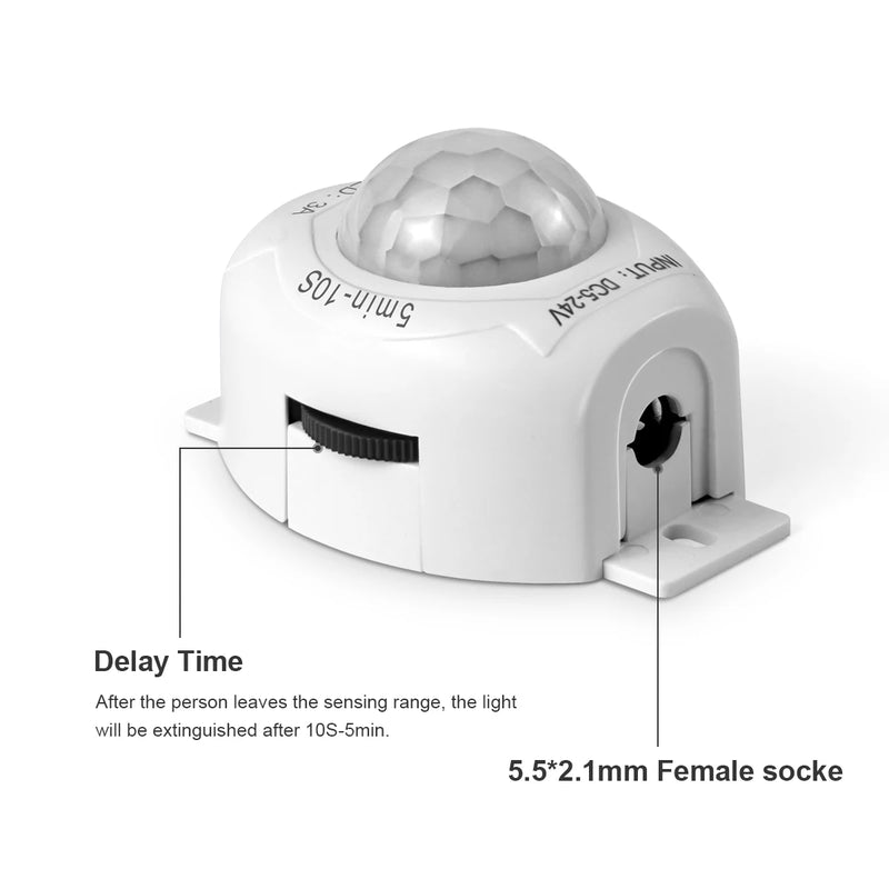 Sensalux PIR Bewegungsmelder Schalter | DC 5V–24V | Infrarot-Sensor | Zeitverzögerung einstellbar | Für LED-Streifen & Nachtbeleuchtung