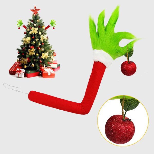 Grincharo | Weihnachtsdeko Grinch Arm Anhänger | 45 × 18 cm | Grünes Fellmonster | Lustige Deko für Baum, Tür & Auto