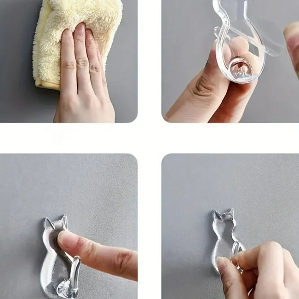 Katzen Wandhaken 2er Set | Selbstklebend & Wasserdicht | Ohne Bohren | Pawvella