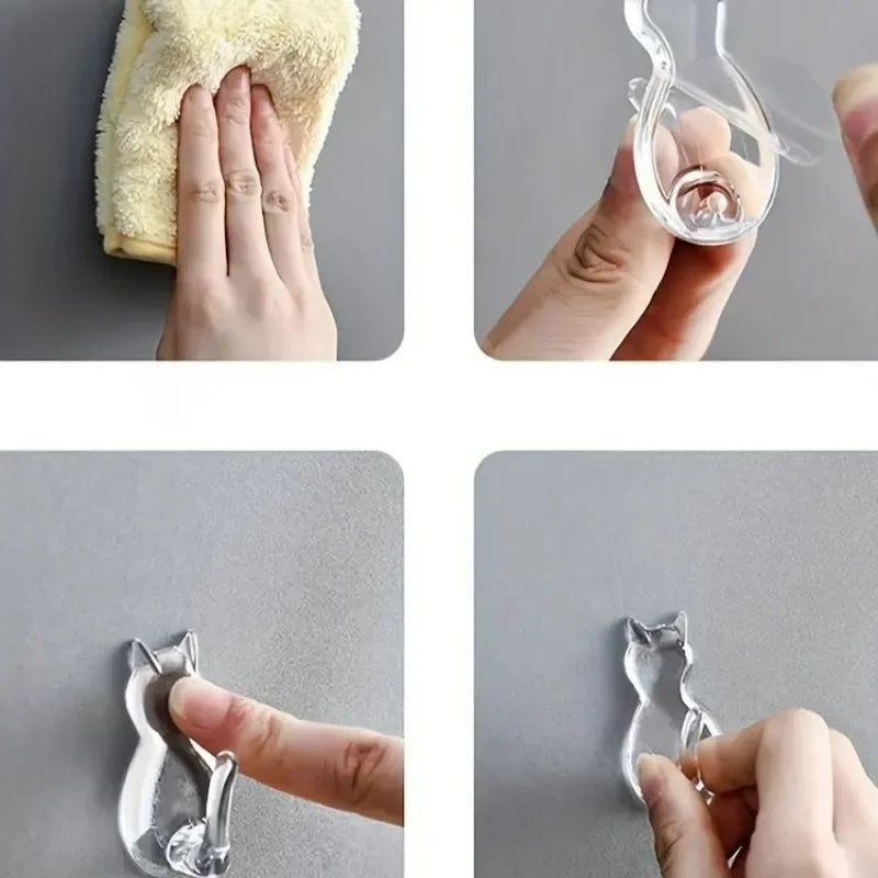 Katzen Wandhaken 2er Set | Selbstklebend & Wasserdicht | Ohne Bohren | Pawvella