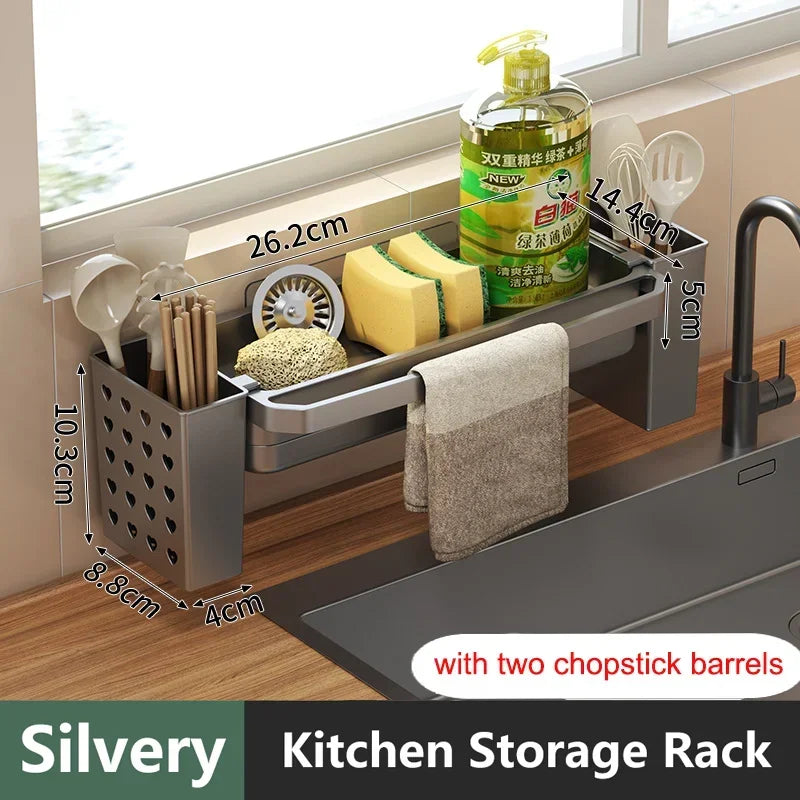 Cleanova Spülbecken Organizer | Abtropf- & Aufbewahrungsregal | Rutschfest & selbstentwässernd | Für Schwämme, Lappen & Seife | 32 × 11 cm
