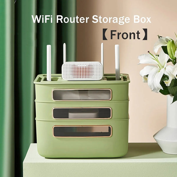 HideNet WLAN-Router Aufbewahrungsbox | Mit Kabelmanagement & Steckdosenfach | Transparent & abnehmbar | 1–4 Etagen wählbar