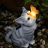Lichtpfote Solar-Gartenfigur Katze mit LED | Wetterfest & Handgefertigt | Warmweißes Licht