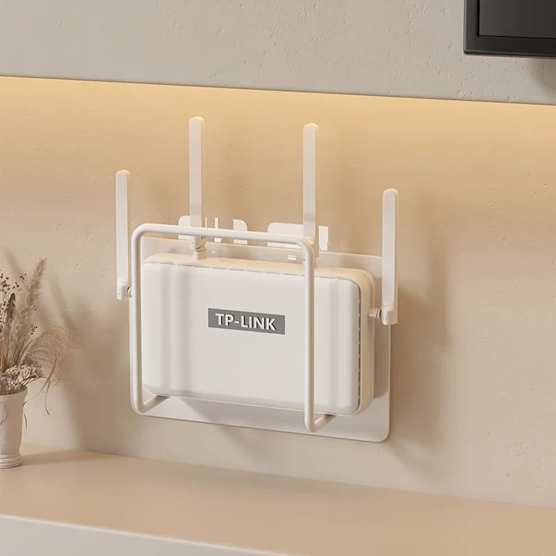 WLAN-Router-Halterung AirMount EasyFix | Wandmontage ohne Bohren | Weißes Gusseisen | Multifunktionales Regal