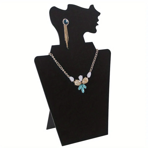 Veloura Schmuckständer | Stoff-Schmuckbüste für Halsketten & Ohrringe | Eleganter Deko-Aufsteller im Profil-Design | Schwarz