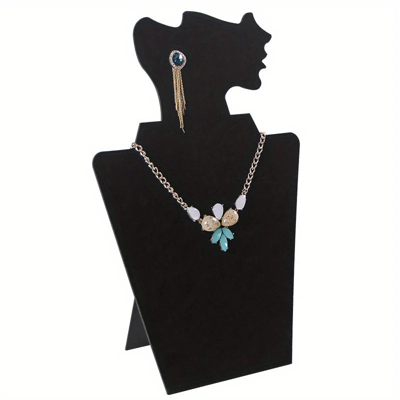 Veloura Schmuckständer | Stoff-Schmuckbüste für Halsketten & Ohrringe | Eleganter Deko-Aufsteller im Profil-Design | Schwarz