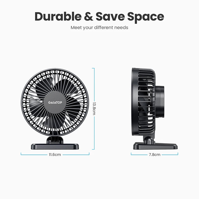 Brisano USB Tischventilator | 3 Geschwindigkeiten | Kompakt & Leise | Ideal für Büro, Auto & Reisen