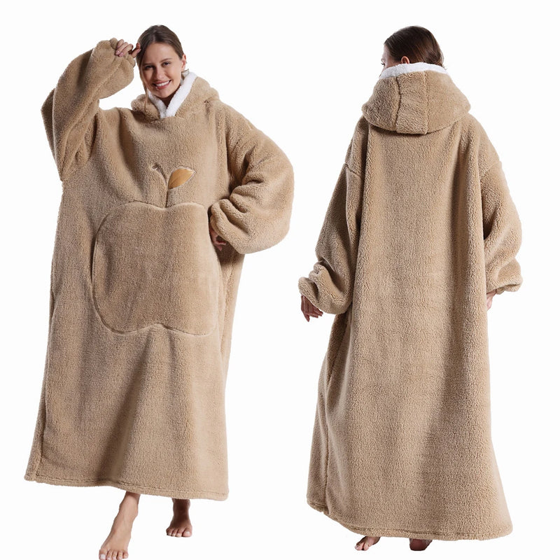 CozyHaven Übergrößen Kapuzendecke | Flauschige Sherpa Wearable Blanket mit Ärmeln & Tasche | 140 cm | Unisex Winter Kuscheldecke