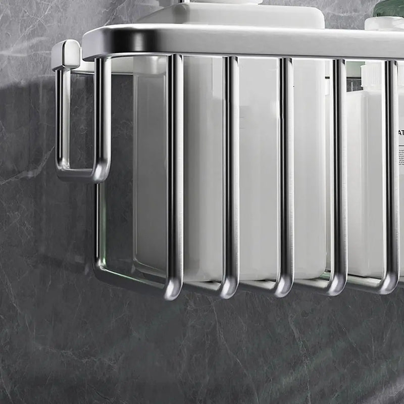 DuschGlanz AeroRack Hängender Duschkorb aus Aluminium | Rostfreies Duschregal mit Haken | Große Kapazität für Shampoo & Badzubehör