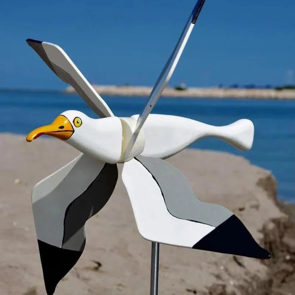 Garten-Deko Windvogel SkyGull | Kreativer Windspinner mit Möwenmotiv | Wetterfest & höhenverstellbar | 25 cm Figur