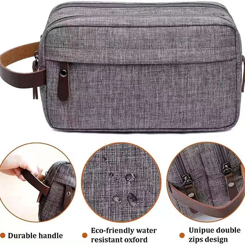 Nylonéa Kulturbeutel Unisex | Wasserabweisend | Canvas-Design mit Ledergriff | Für Reise & Alltag