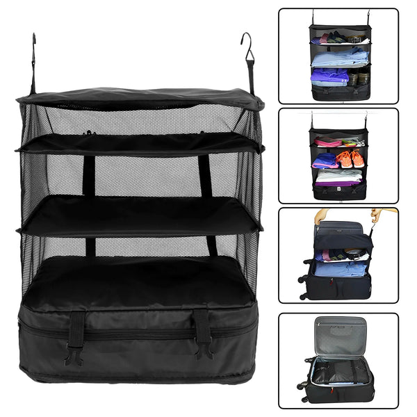 Packelier Koffer Organizer | Hängeregal für Reisen | 3 Fächer | Faltbar & Wasserabweisend | Schwarz