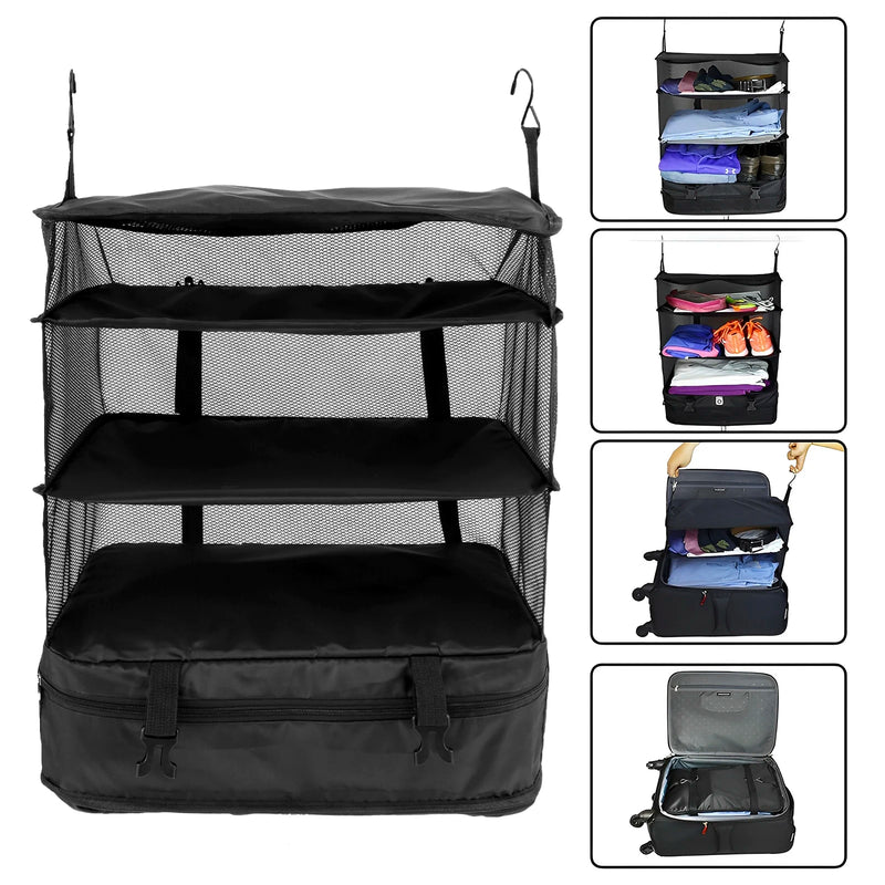 Packelier Koffer Organizer | Hängeregal für Reisen | 3 Fächer | Faltbar & Wasserabweisend | Schwarz