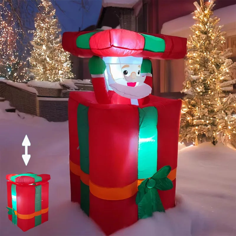 AeroSanta Aufblasbare Weihnachtsfigur | 1,5 m Höhe | Mit Geschenkbox & Bewegungseffekt | Außen-Deko mit EU-Stecker